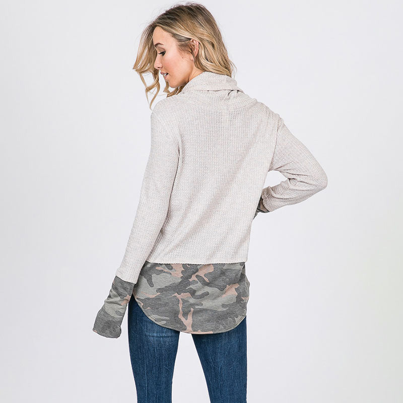 Kate Cowl Neck Camo Top