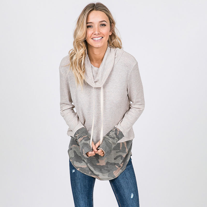 Kate Cowl Neck Camo Top