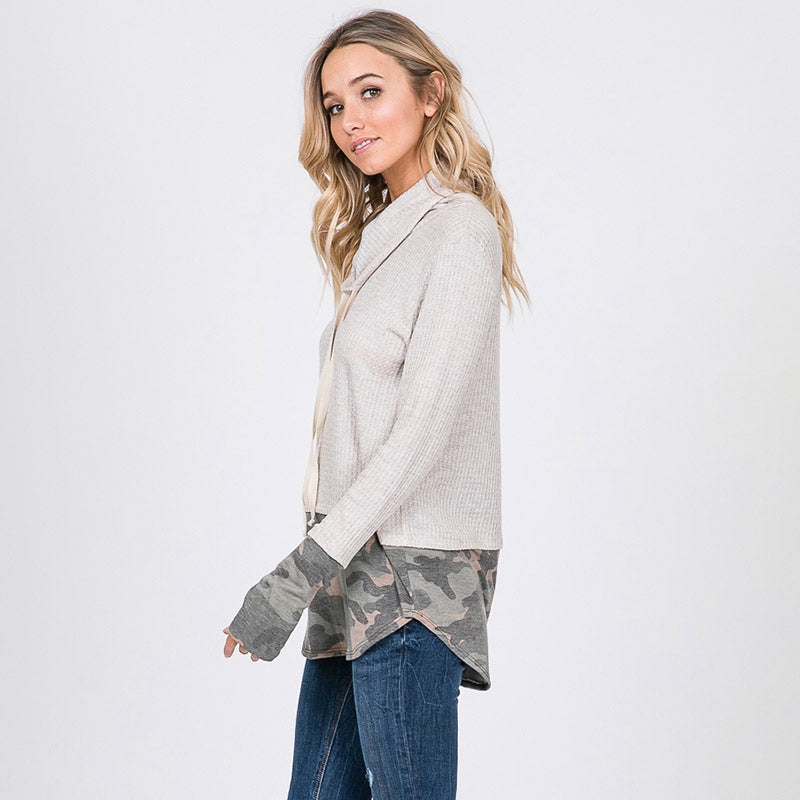 Kate Cowl Neck Camo Top