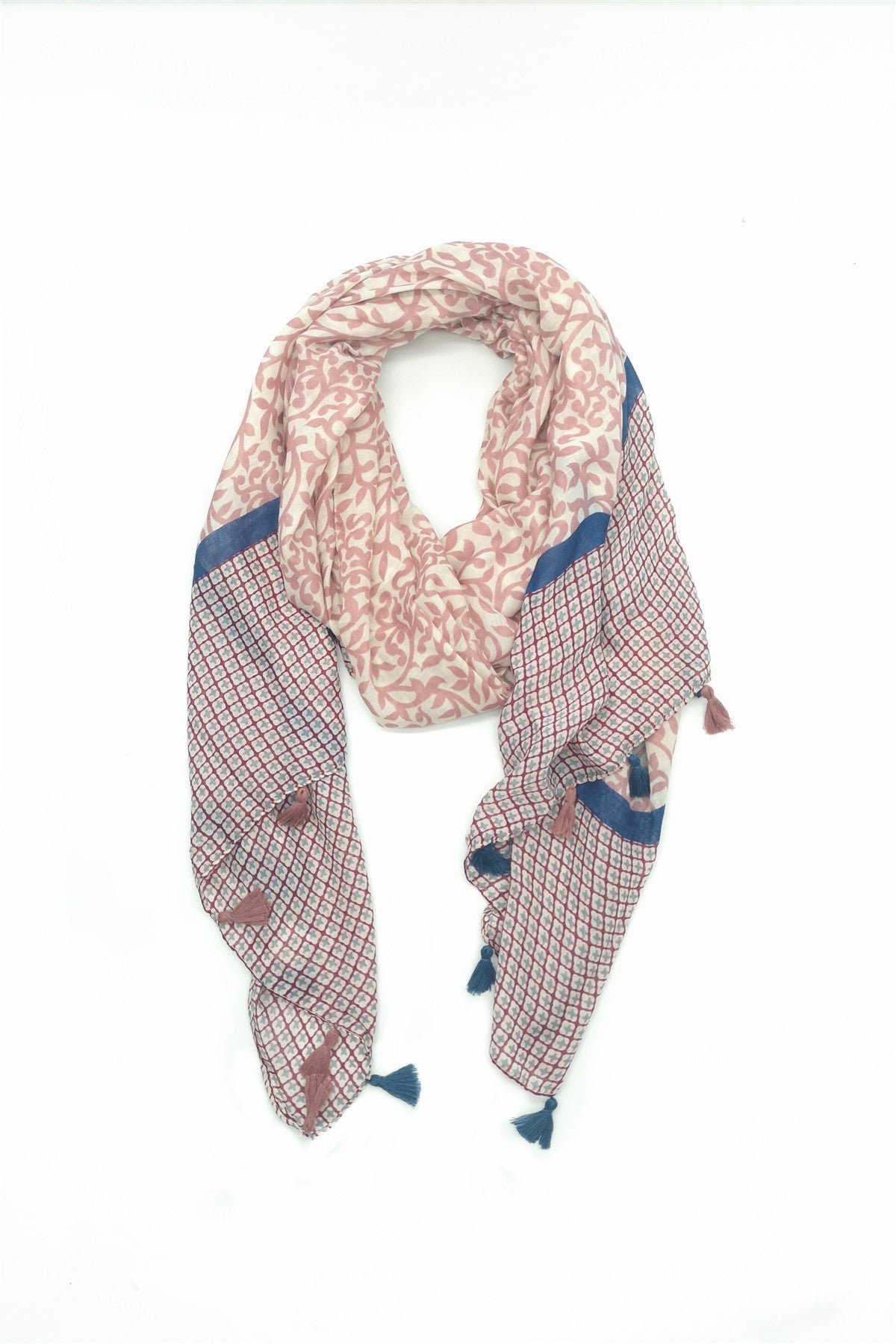 Mauve Multi Print Tassel Scarf