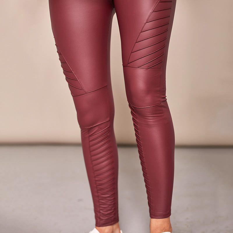 Wet Look Biker Leggings (Wine)