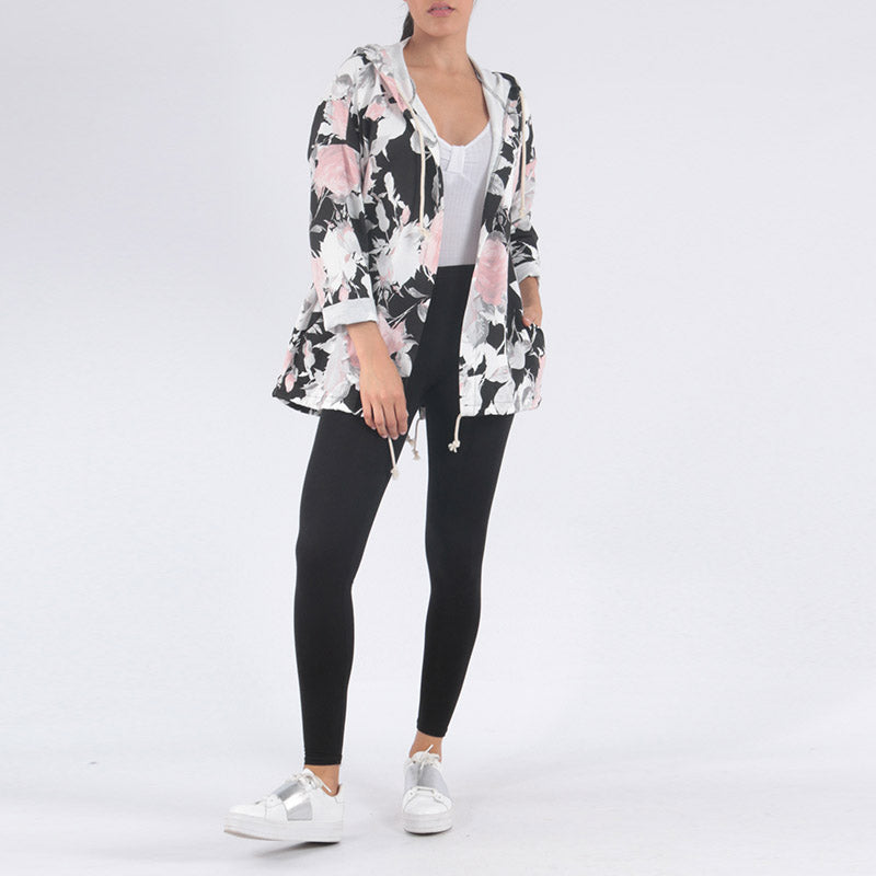 Casual Hoodie Jacket Floral