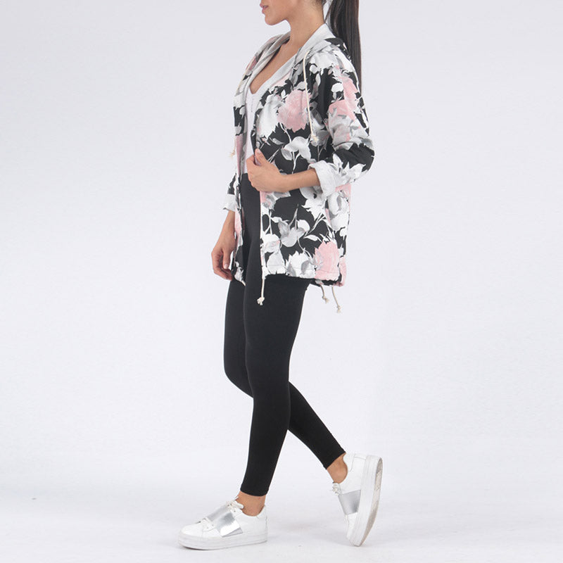 Casual Hoodie Jacket Floral