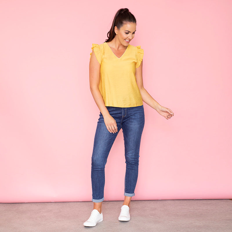 Emma Ruffle Sleeve Top (Yellow)