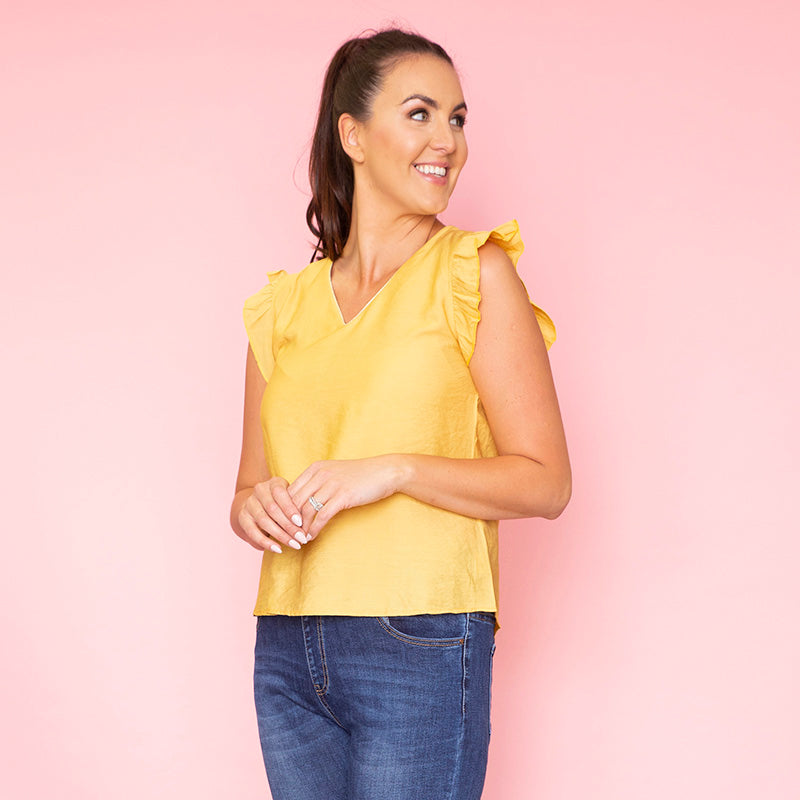 Emma Ruffle Sleeve Top (Yellow)