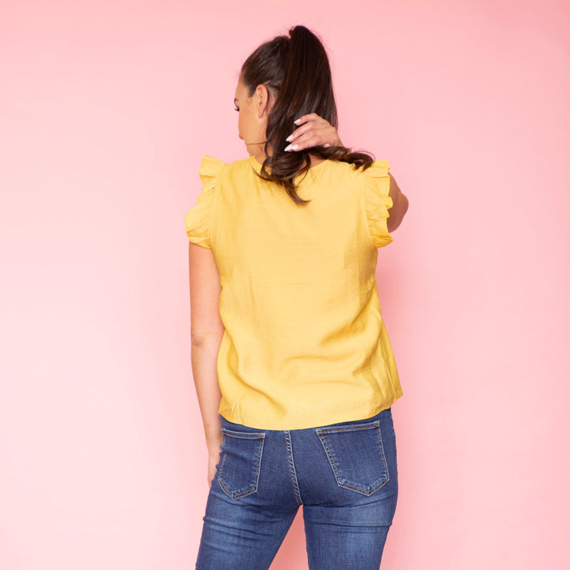 Emma Ruffle Sleeve Top (Yellow)