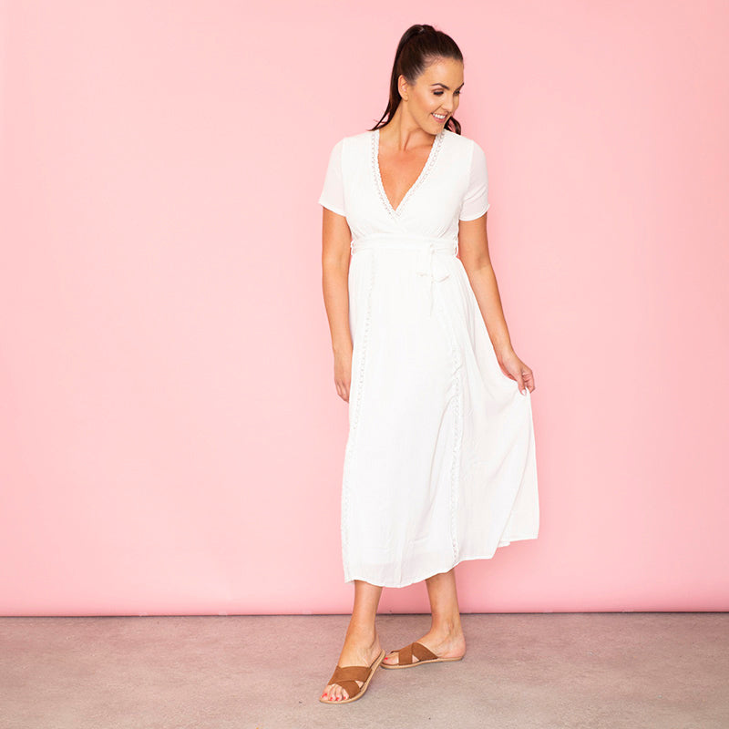 Lara Lace Trim Maxi Dress (White)