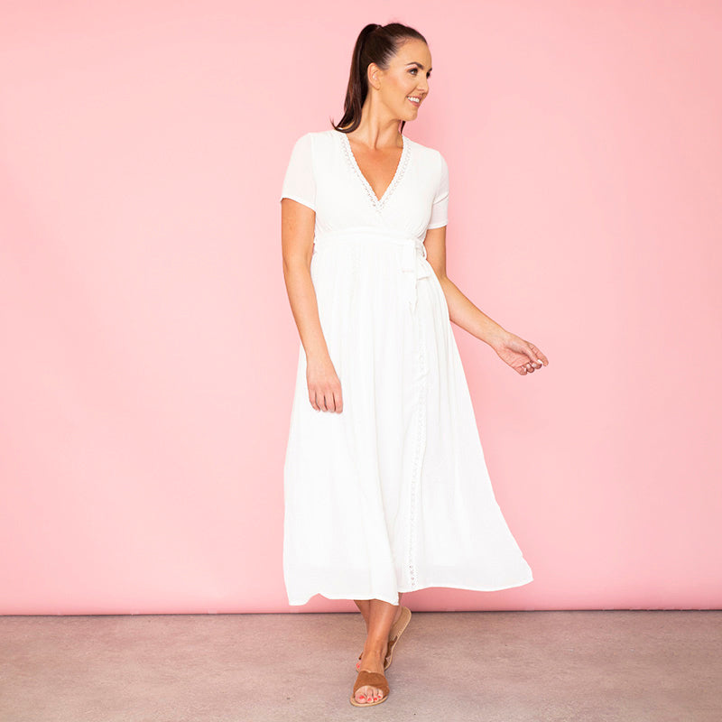 Lara Lace Trim Maxi Dress (White)