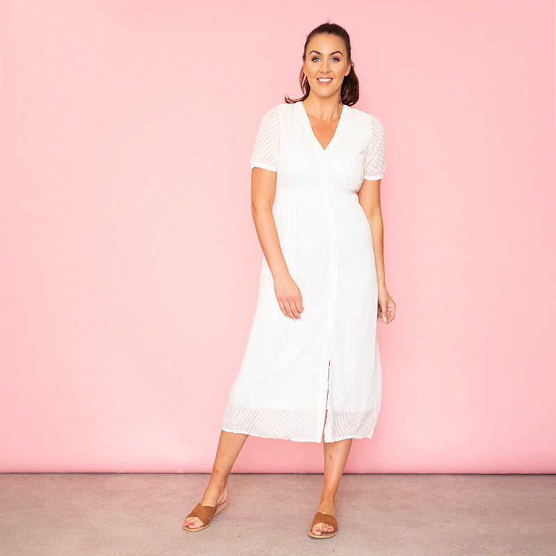 Rio Chevron Midi Dress (White)