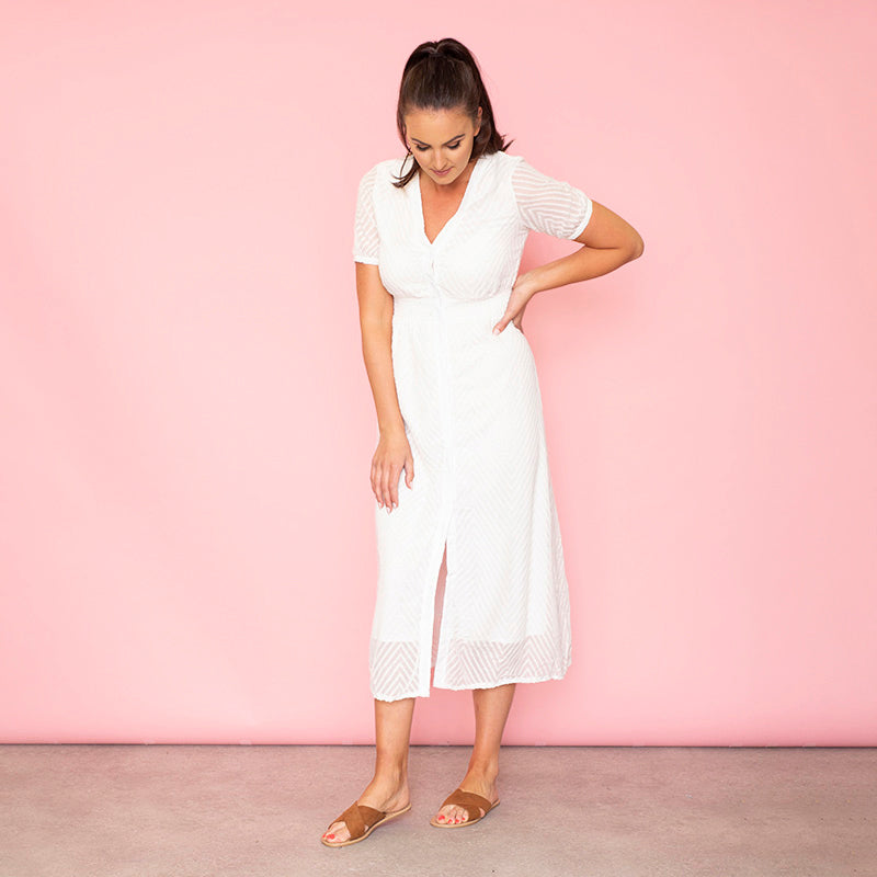 Rio Chevron Midi Dress (White)