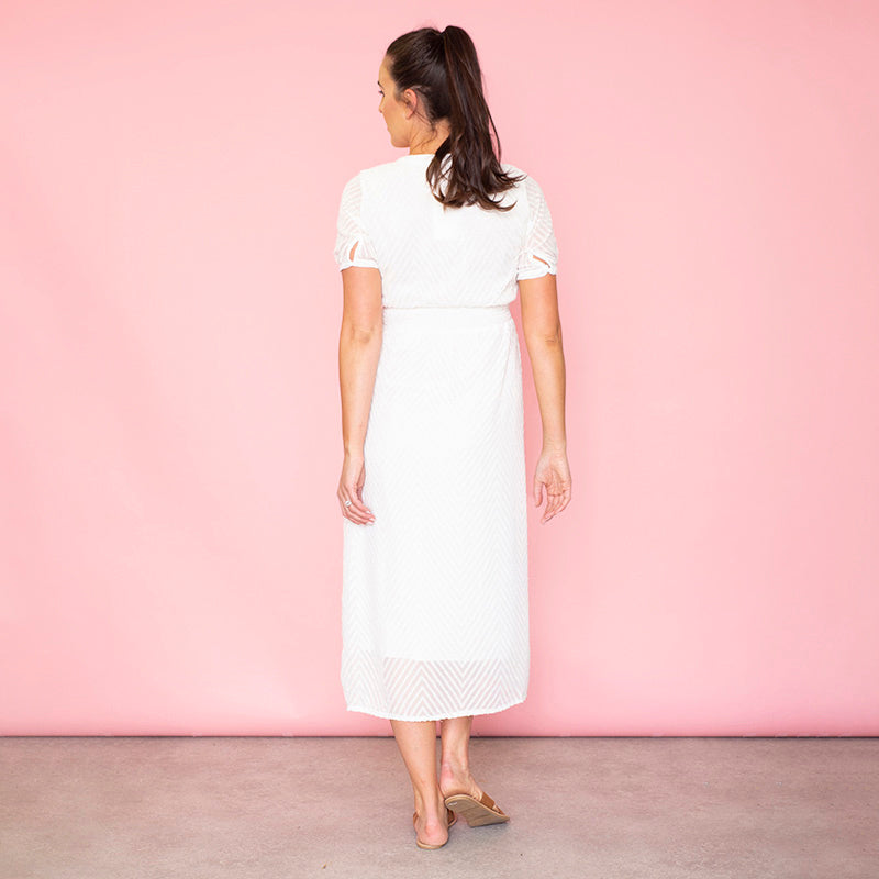 Rio Chevron Midi Dress (White)