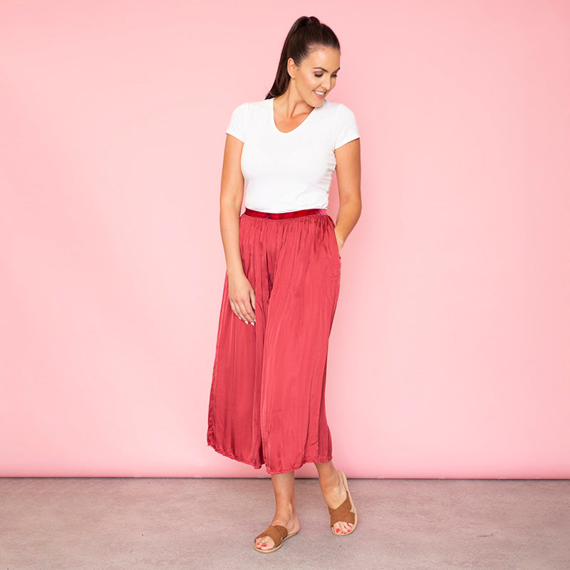 Aly Loose Elastic Waist Trousers Cherry - The Casual Company