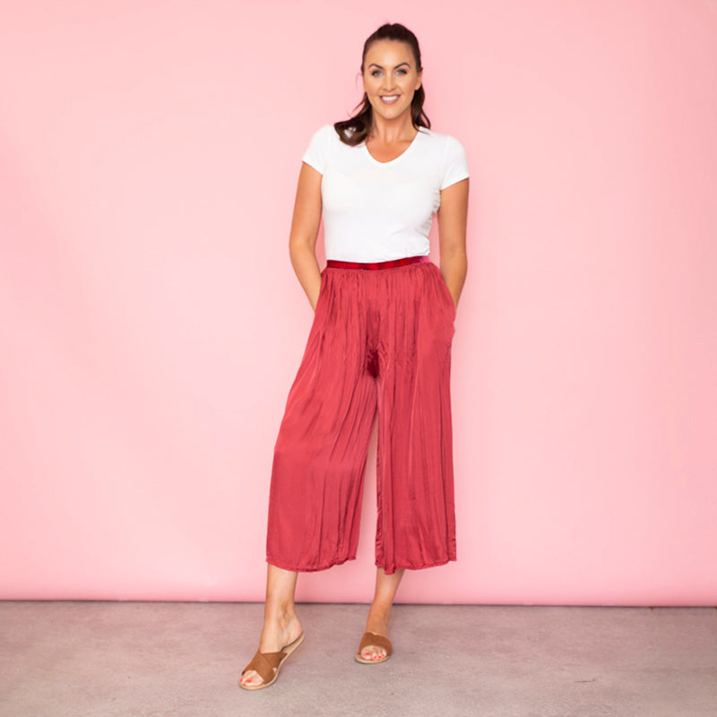 Aly Loose Elastic Waist Trousers Cherry - The Casual Company