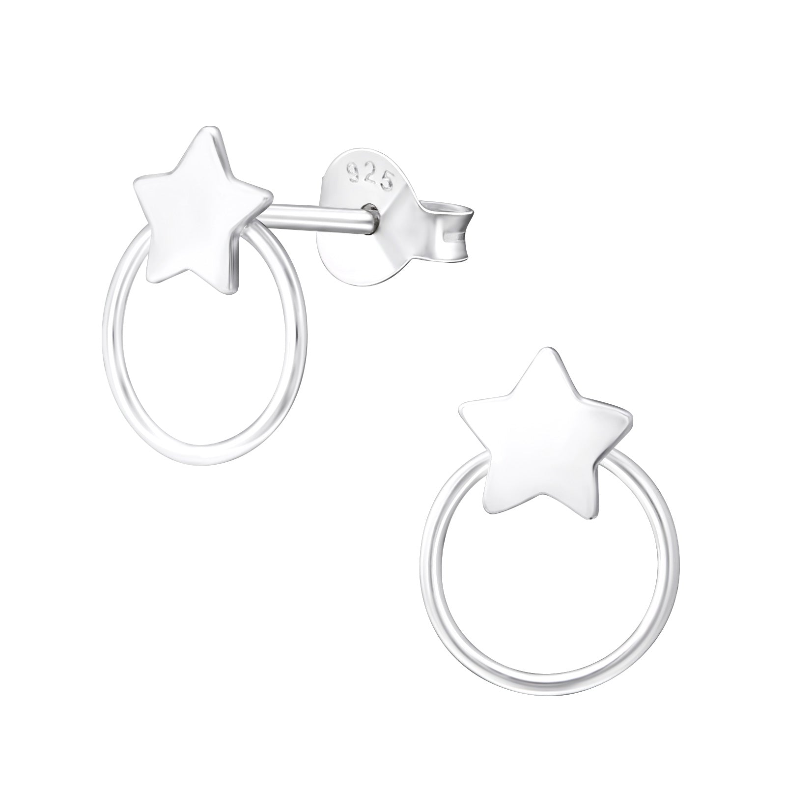 Sterling Silver Star Circle Studs