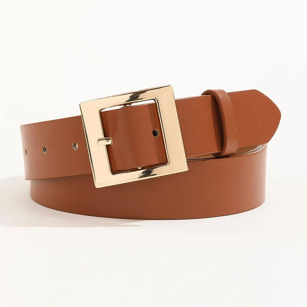 Square Buckle Belt With Punch Tool (Brown)