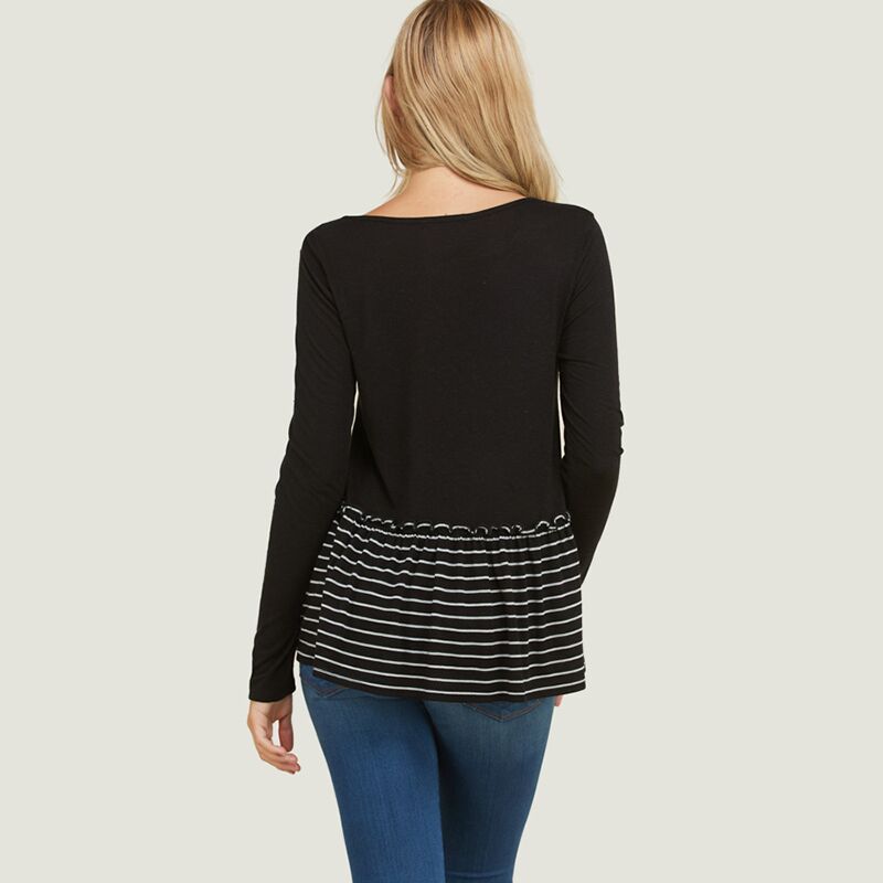 Stripe Ruffle Hem Top Black