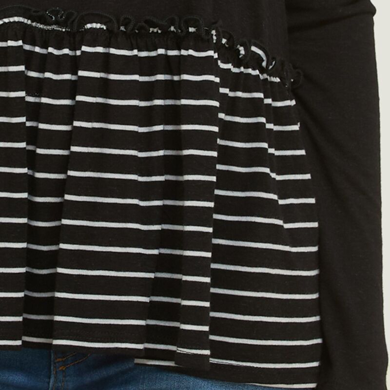 Stripe Ruffle Hem Top Black