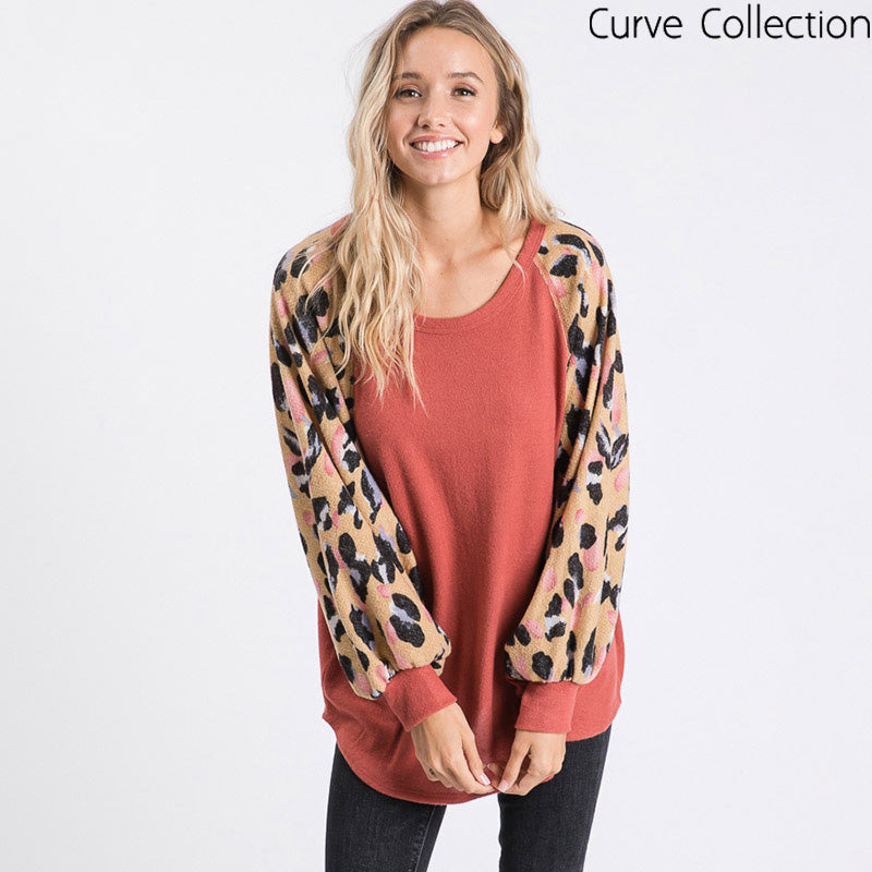 Anna Leopard Sleeve Oversized Top Mauve - The Casual Company