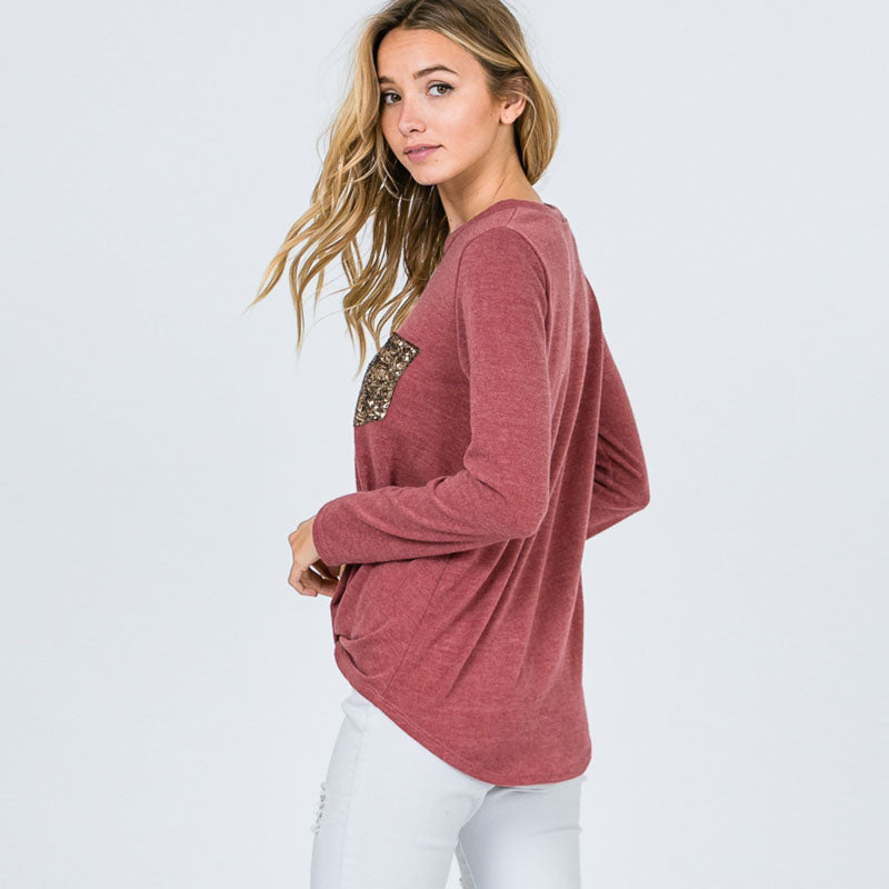 Glitter Pocket Knot Top Mauve