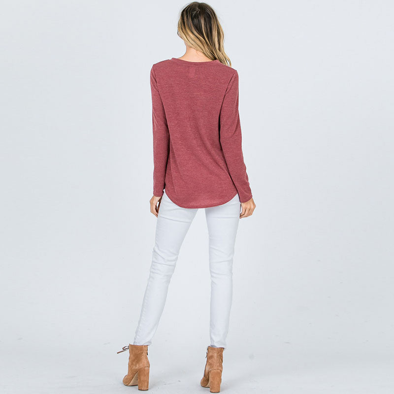 Glitter Pocket Knot Top Mauve