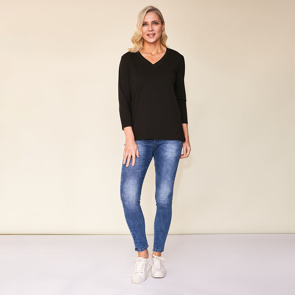 Riley V-Neck Top (Black)