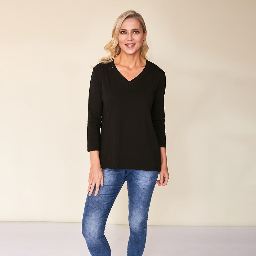 Riley V-Neck Top (Black)