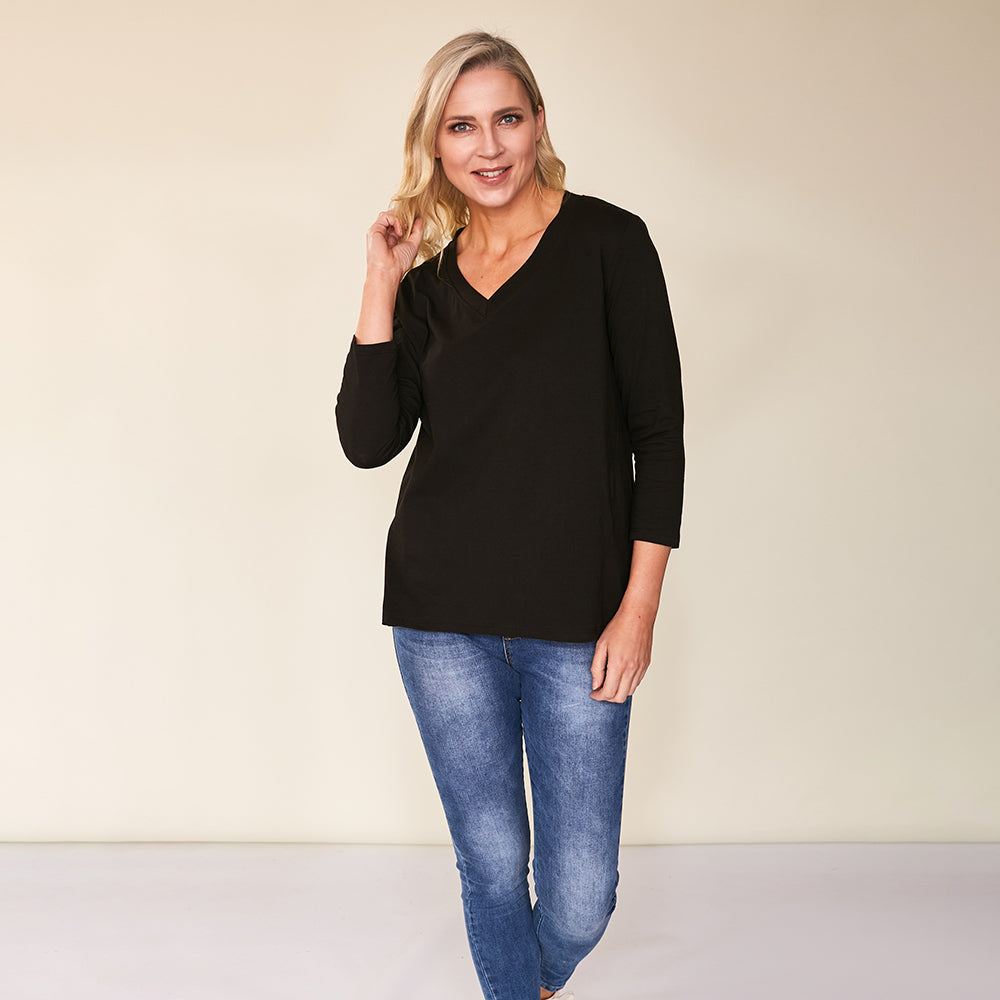 Riley V-Neck Top (Black)