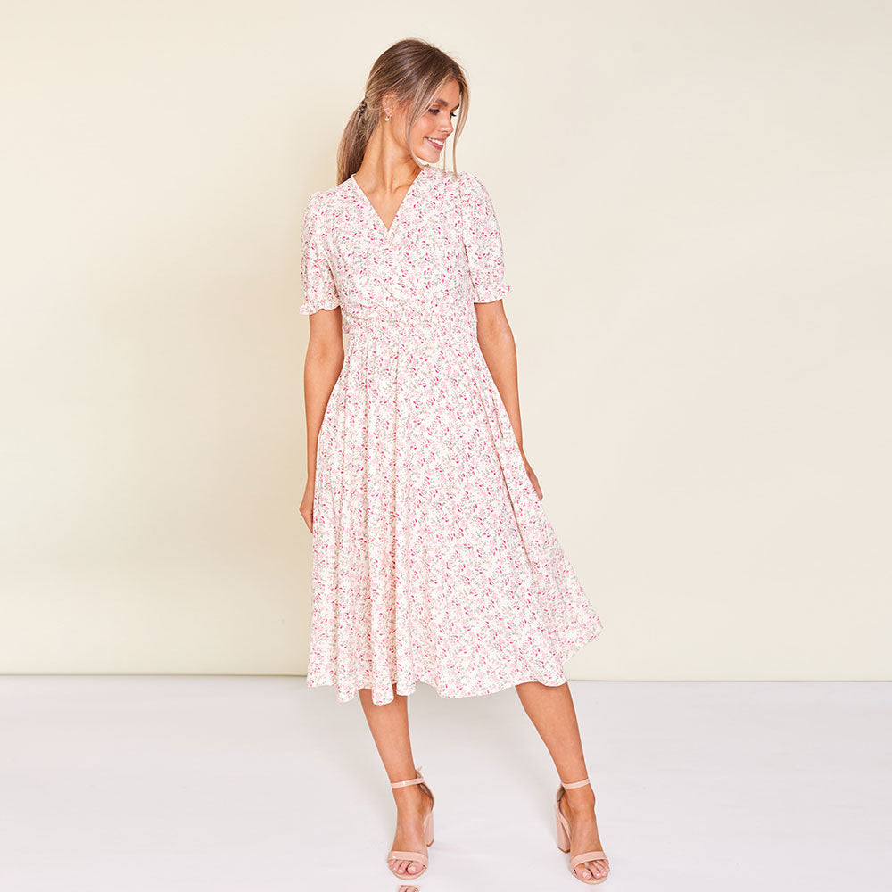 Belle Dress (Cream Floral) - The Casual Company