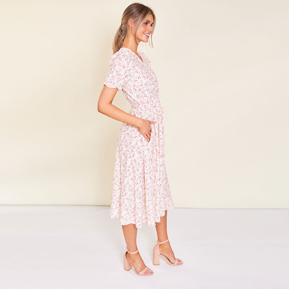 Belle Dress (Cream Floral) - The Casual Company