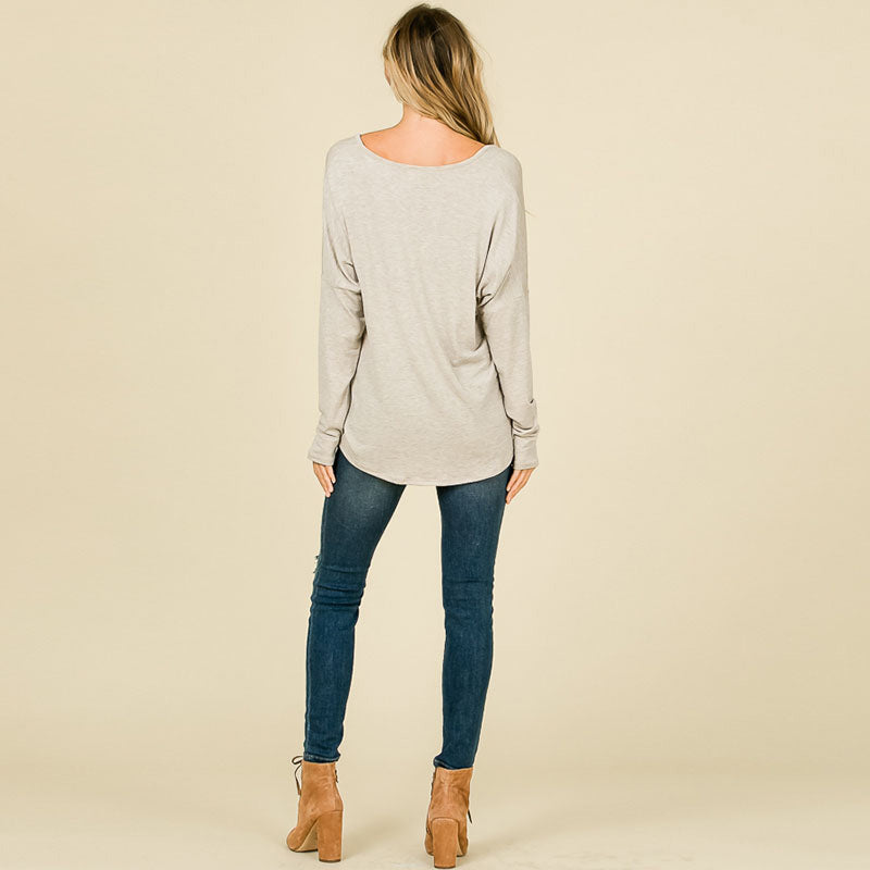 Long Sleeve Knot Top Grey