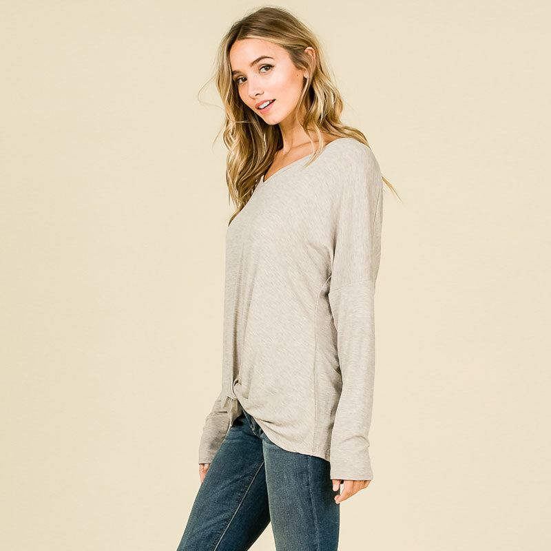 Long Sleeve Knot Top Grey