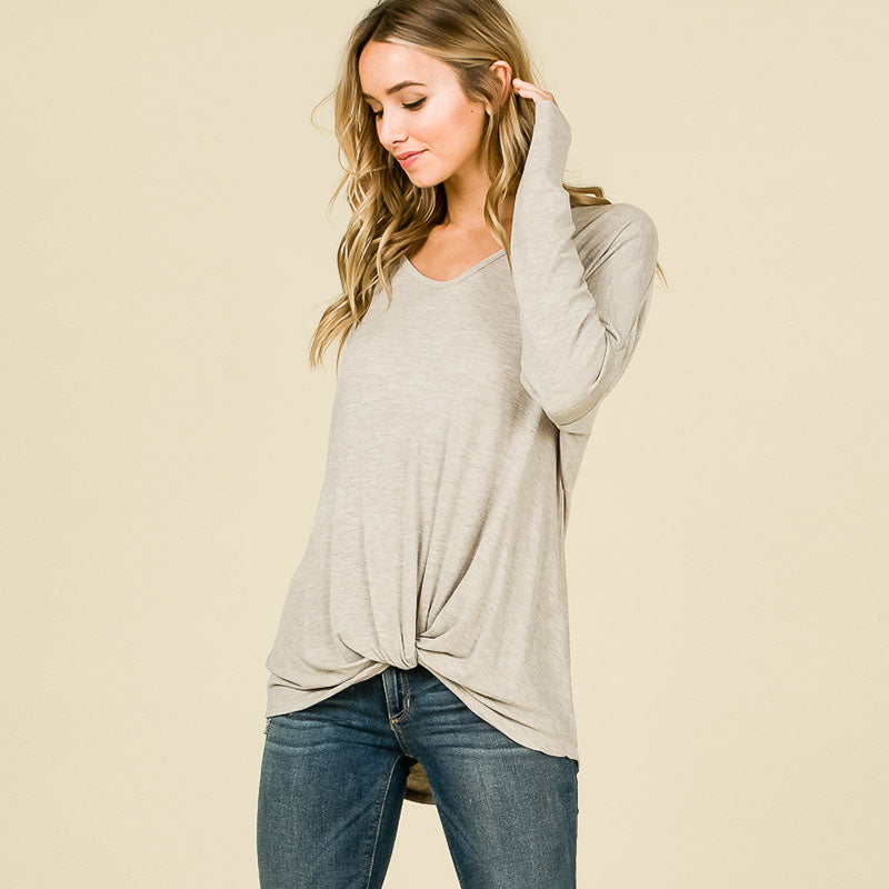 Long Sleeve Knot Top Grey