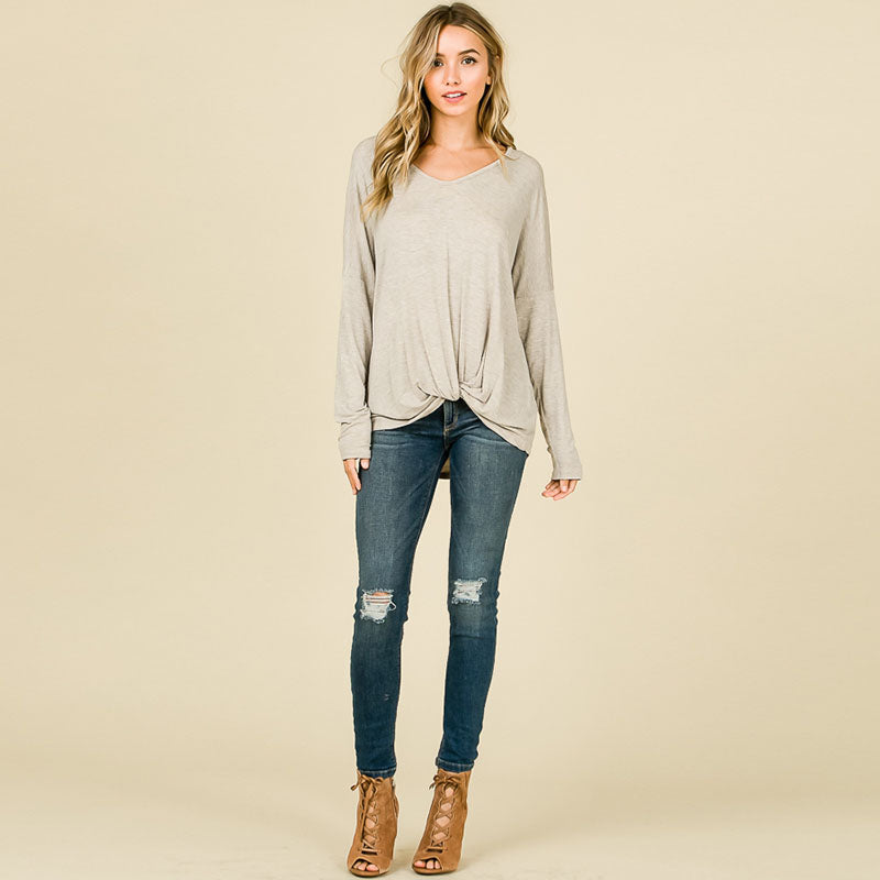 Long Sleeve Knot Top Grey