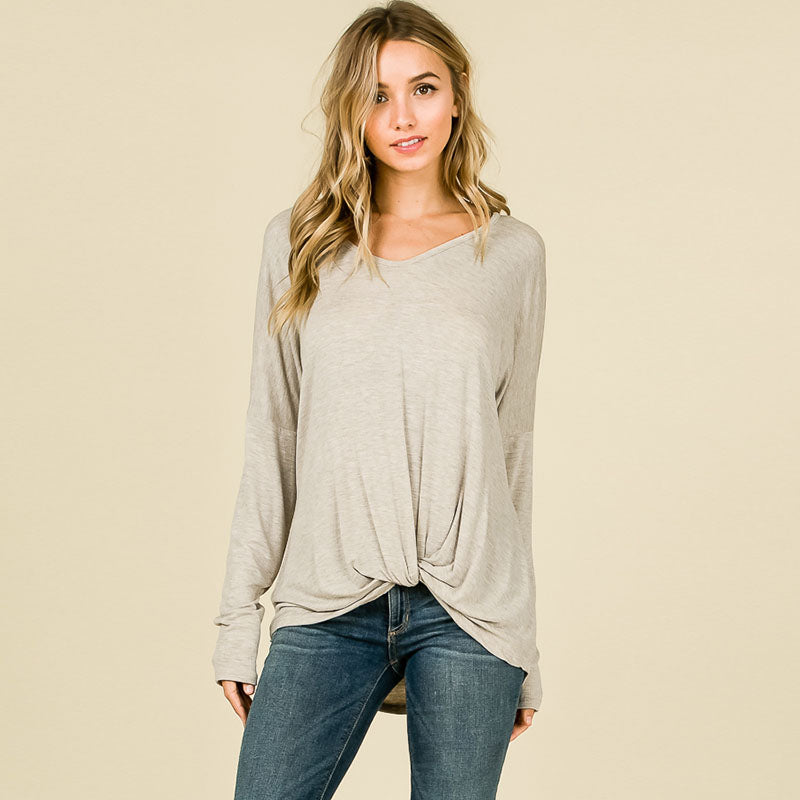 Long Sleeve Knot Top Grey