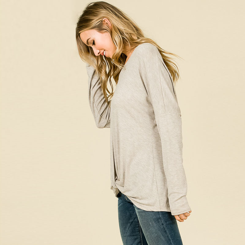 Long Sleeve Knot Top Grey